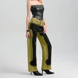 Green and Black grunge Wide-Leg Pants